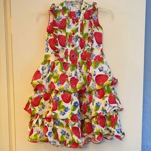 Strawberry Print Sleeveless ‎ Layered Dress for Girls